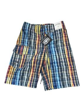Just Bones Boys Multicolor Striped Skater Cargo Shorts - Blue/Yellow Size 22 NWT